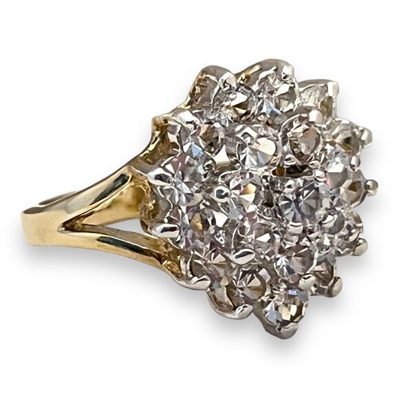 Vintage Ring Size 5 Cubic Zirconia Cluster Ring 14K Gold Plate Mid-Century 14G - Picture 4 of 11